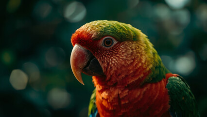 Close-Up Portrait of a Vibrant Eclectus Parrot with Striking Red and Green Plumage