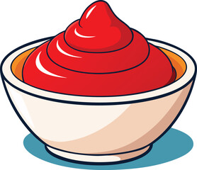 Classic Ketchup Bowl Illustration &ndash; Red Sauce Clipart Vector Art