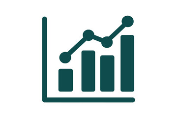 dark green analytics chart icon, flat vector with transparent background