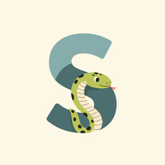 Fototapeta premium Snake with letter S, for educational resources, with copy space