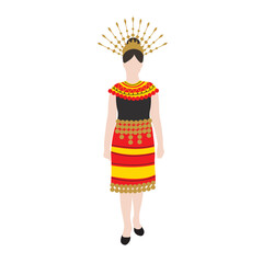 Vector flat illustration. Malaysian Sarawakian woman wearing traditional attire called Baju Iban