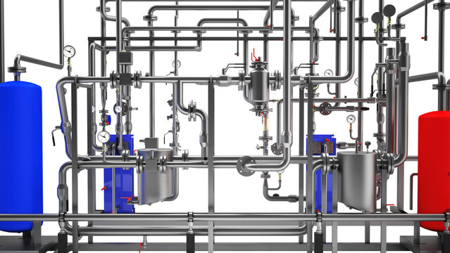 Industrial Boiler Room &ndash; Large-Scale 3D Rendering of Mechanical Equipment and Piping System