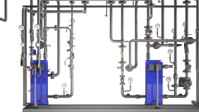 Industrial Boiler Room – Large-Scale 3D Rendering of Mechanical Equipment and Piping System