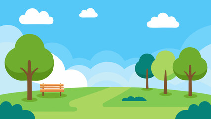 Obraz premium Summer landscape with green trees, blue sky, and a sunny meadow