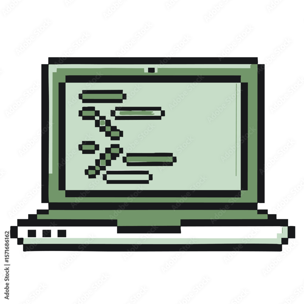 Fototapete pixel art laptop displaying code on its screen with a retro aesthetic
