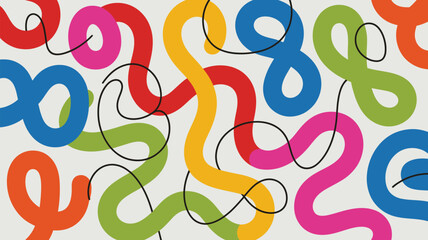 Obraz premium A colorful abstract design featuring looping shapes and thin black lines on a white background art