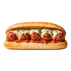 Delicious meatball sub isolated on transparent background