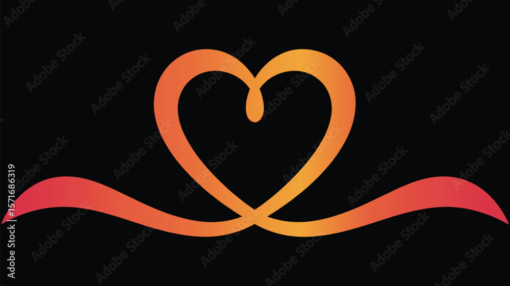 Poster an abstract gradient heart shape with a ribbon design on a solid black color background image view