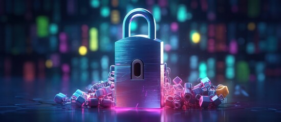 Abstract blue fiber optic background with light spots for secure internet data protection