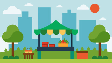 Cartoon vector illustration of a city landscape with houses, trees, and sky