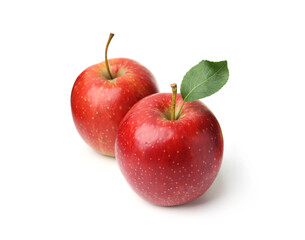 Whole red apples with leaf isolated on white