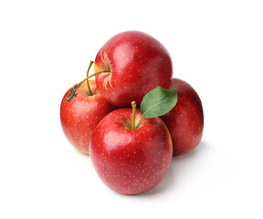 Fresh red apples with leaf isolated on white