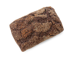 Loaf of rye bread isolated on white, top view
