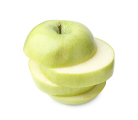 Stack of fresh green apple slices isolated on white