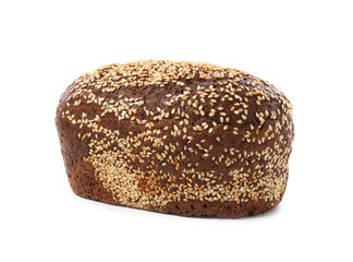 Loaf of rye bread with sesame seeds isolated on white