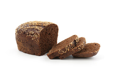 Cut fresh rye bread isolated on white