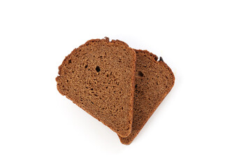 Slices of rye bread isolated on white, top view