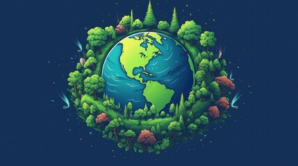 Fototapeta premium Green earth globe in a grassy field with a blue sky, symbolizing environmental global ecology and nature's sustainable concept
