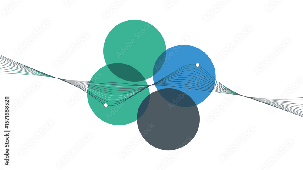 Poster abstract design featuring overlapping circles and converging lines on a white background space inclu