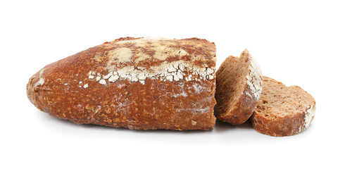 Cut fresh rye bread isolated on white