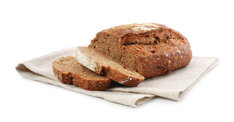 Cut fresh rye bread isolated on white