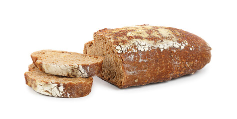 Cut fresh rye bread isolated on white