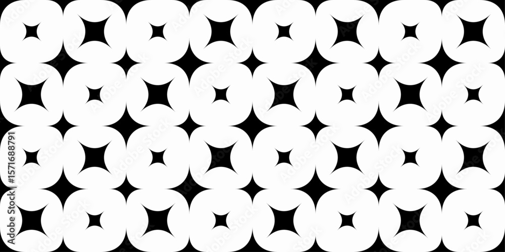 Poster Black Star Pattern on White Background. Stars vary in size and are distributed evenly across the frame, creating a visually balanced and repeating design.