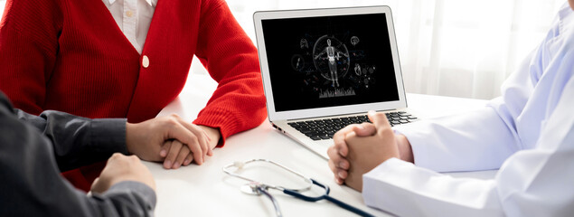 Medical science technology and futuristic healthcare virtual computer software analyze human health...