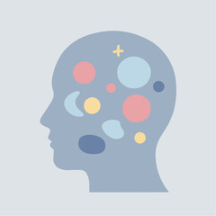 Abstract profile of human head with colorful mental health symbols  