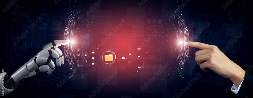 Poster ai artificial intelligence assists digital folder management with smart sorting, cloud structure ana