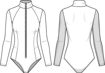 Performance Full-Zip Bodysuit with High-Neck Design and Sleek Fit for Active Wear, Sporty Fitness Fashion