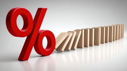 Red percentage symbol with books, symbolizing finance or education.