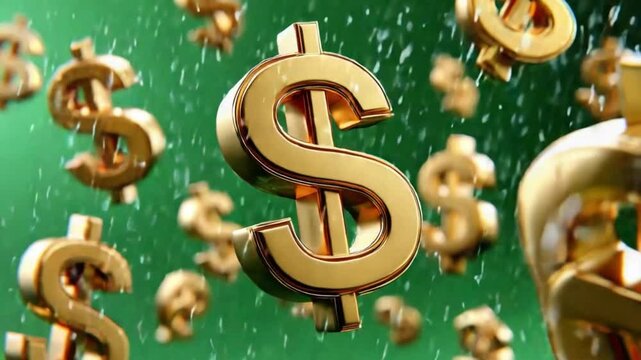 Golden Dollar Symphony: A captivating scene of a golden dollar symbol against a backdrop of multiple gold dollar signs. The image creates a sense of financial aspiration. 