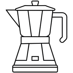 Outlined illustration of a Moka pot with a handle and a spout for brewing