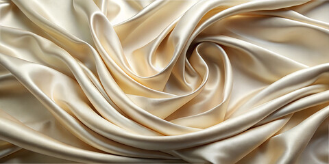 Fototapeta premium Silk fabric cascades gracefully, showcasing gentle folds and a smooth texture. The soft, warm light enhances the lustrous quality of the material, conveying luxury