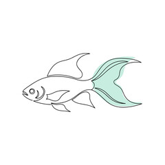 Line art illustration of a fish with blue-green tail  