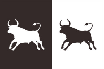 Charging Bull Silhouettes: Black and White Contrast