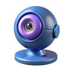 Modern blue webcam with purple lens accent isolated on transparent background