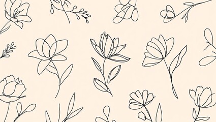 Simple line art floral pattern on a beige background