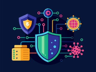 Bug detection software scanning live code while digital shield neutralizes external malware threat