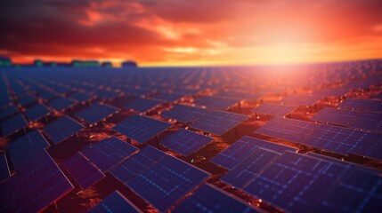 Blue sky over solar panels generating clean, renewable energy