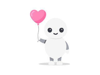 Minimal robot figure with heart balloon expressing love and joy in soft toned image