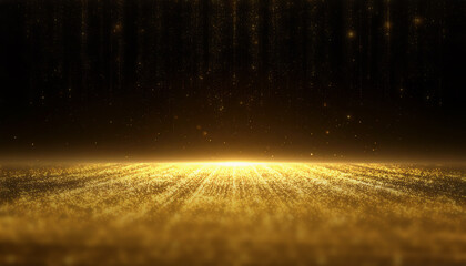 Golden particles falling on a golden surface creating a magical atmosphere