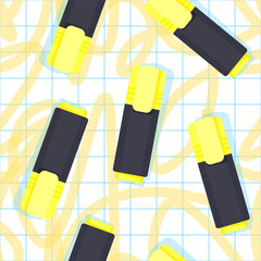 Seamless pattern of yellow markers on a checkered background and a white background with yellow lines