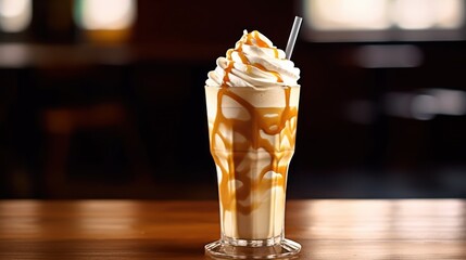 Cold sweet chocolate coffee ice cream drink in a glass