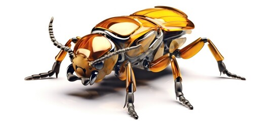 A black and yellow wasp, a small wild insect, is isolated on a clean white background in macro detail