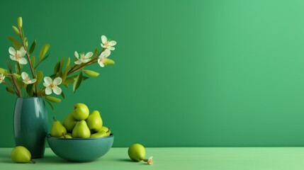 Fresh green apples spill from a wooden bowl onto a table, highlighting their healthy, organic, and delicious appeal