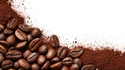coffee beans and powder on corner with white center, ai