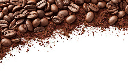 coffee beans and powder on corner with white center, ai