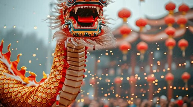 Chinese new year, dedicated to the dragon, golden dragon on red background Spring Festival, is the traditional holiday,